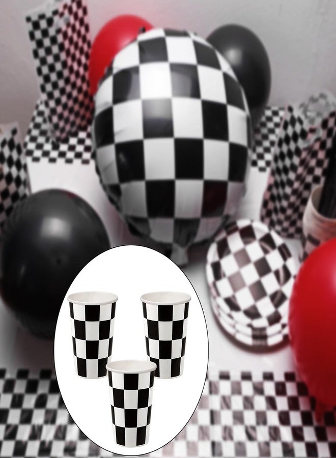 EaciTown 30 Pcs Racing Car Party Cups Checkered Paper Cups Black and White Checkered Flag Beverage Cups for Racing Themed Birthday Party, 9 OZ, Black/White - Image 2